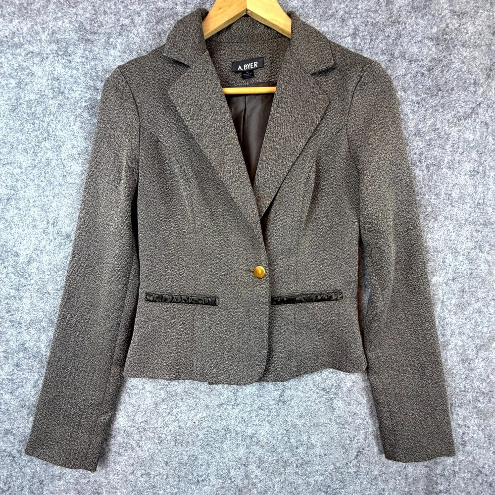 A. Byer Tweed Blazer Jacket Women Medium Brown Dark Academia Librarian Professor